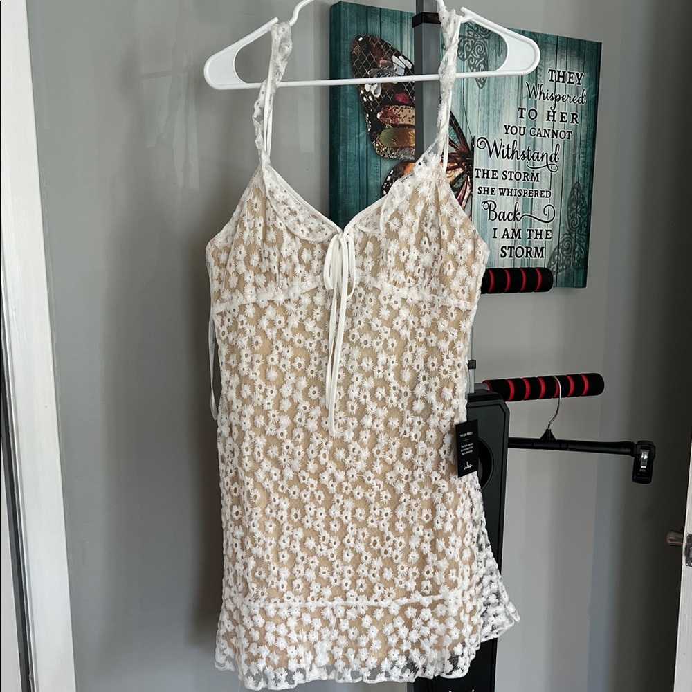Lulu's Cream and White Floral Lace Mini Dress